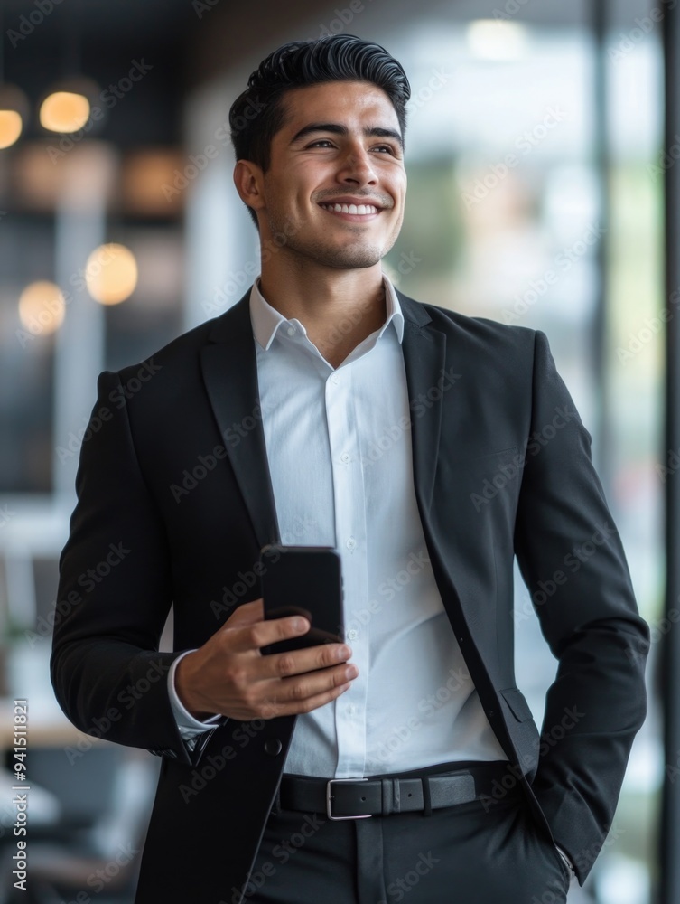 Smiling Businessman in Suit with Phone Smiling Businessman in Suit with Phone