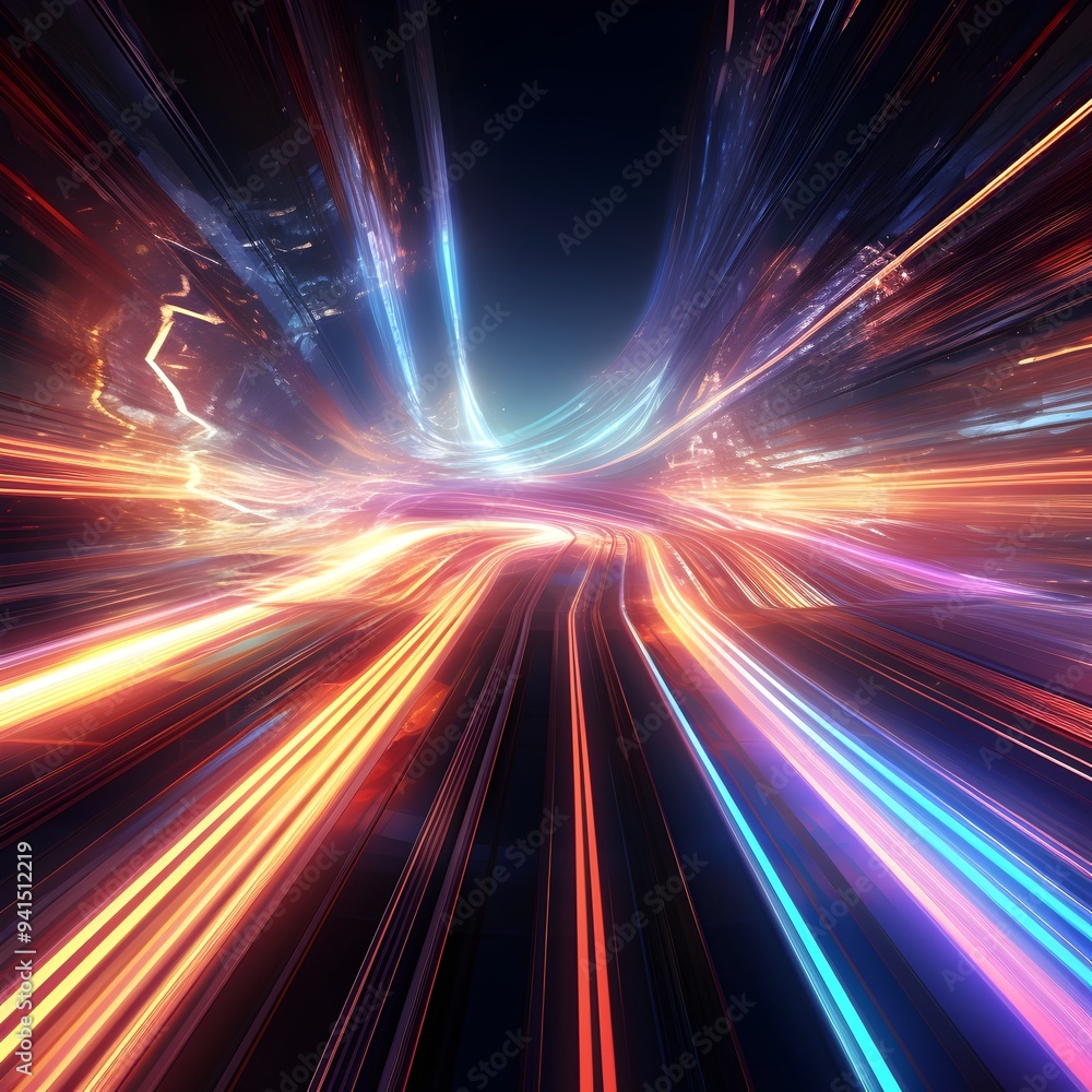 Fototapeta premium Mesmerizing Digital Light Streaks in Vibrant Abstract Kaleidoscope Art