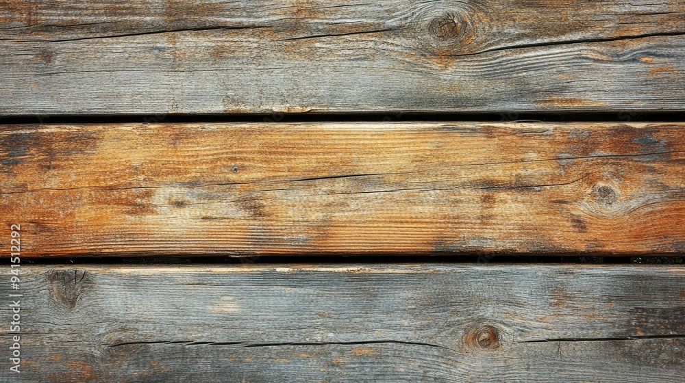 Top view of weathered wooden planks with natural wear, visible grain, and rough textures, ideal for a rustic background Top view of weathered wooden planks with natural wear, visible grain, and rough textures, ideal for a rustic background