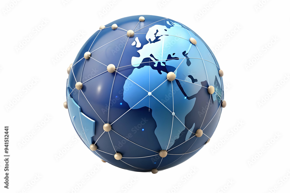 Fototapeta premium Flat Glossy abstract digital globe with glowing connections as a tech conference backdrop concept as A glossy abstract digital globe with glowing connections radiating from it symbolizing global commu