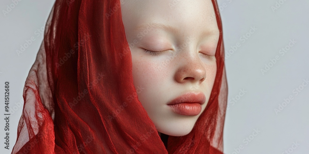 Ethereal Dreamscape: A Red Veil Portrait Ethereal Dreamscape: A Red Veil Portrait