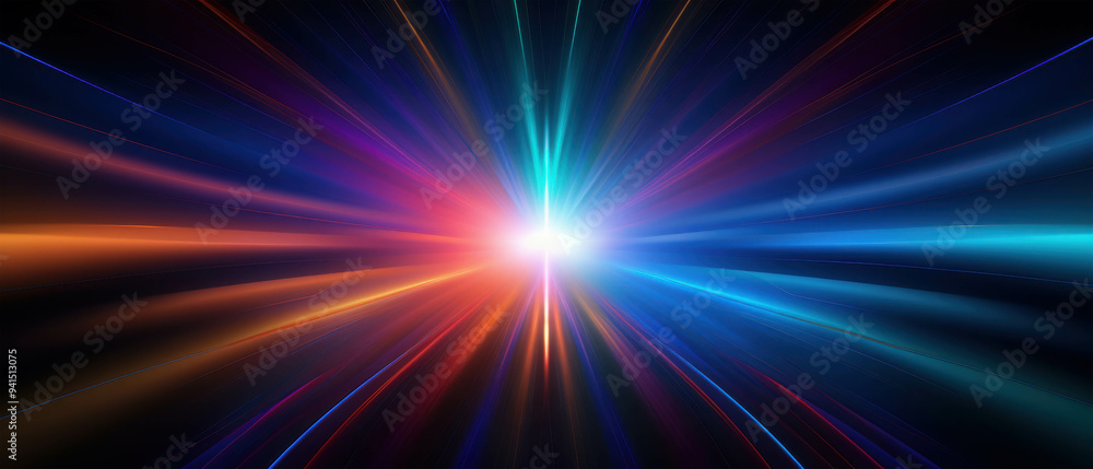 Fototapeta premium Cosmic Radiance: A burst of vibrant colors radiates from a central point, illuminating the darkness with a mesmerizing display of light and energy. 
