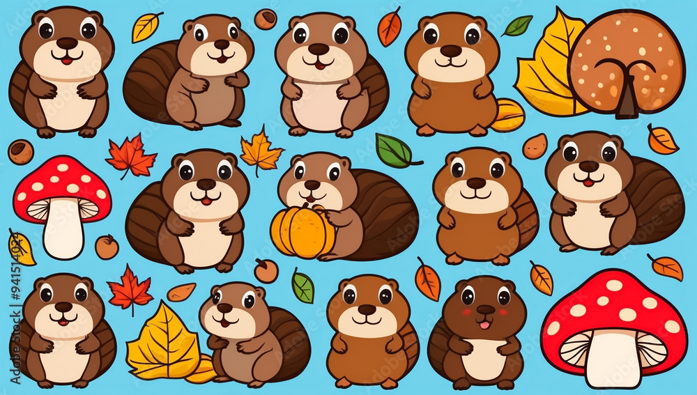 sticker set, different cute funny beavers sticker set, different cute funny beavers