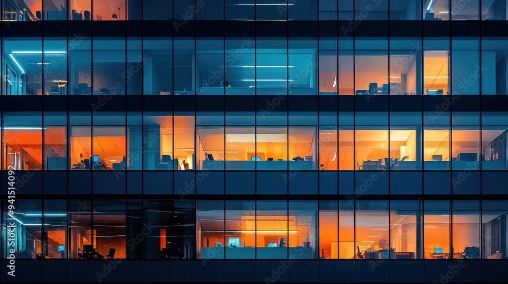 view from outside of modern office building at night. view from outside of modern office building at night.