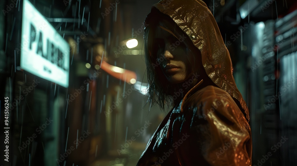 Woman in a Rain-Soaked City at Night Woman in a Rain-Soaked City at Night