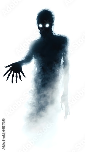 Haunting Spectral Apparition Emerging from Misty Shadows in Ominous Dark Fantasy Scene photo