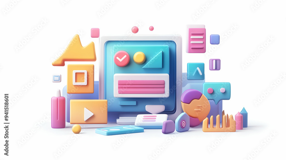 3D Icon as AI content curation and blog management concept as An AI content curation icon paired with a blog management icon representing the use of AI in managing and curating blog content ideal for 3D Icon as AI content curation and blog management concept as An AI content curation icon paired with a blog management icon representing the use of AI in managing and curating blog content ideal for
