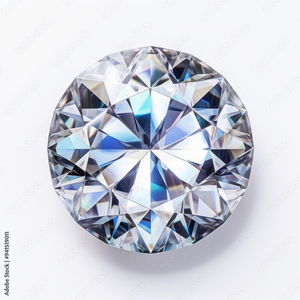 A Brilliant Cut Diamond Gemstone Positioned Elegantly on white background A Brilliant Cut Diamond Gemstone Positioned Elegantly on white background