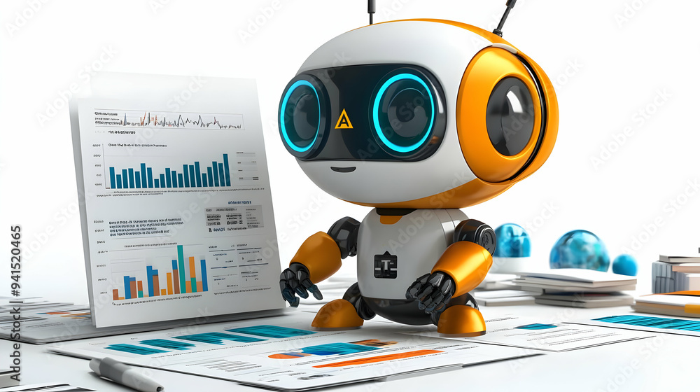 3D Icon as AI robot and marketing chart concept as An AI robot icon ...