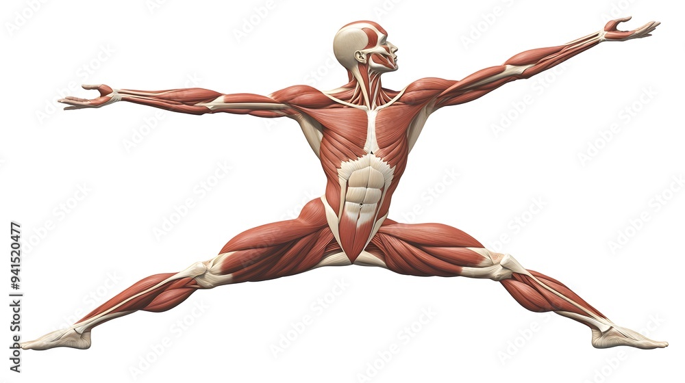 Muscular System in Yoga Pose: An illustration of the muscular system during a yoga pose, highlighting the muscles engaged in balance and stretch.
Muscular System in Yoga Pose: An illustration of the muscular system during a yoga pose, highlighting the muscles engaged in balance and stretch.