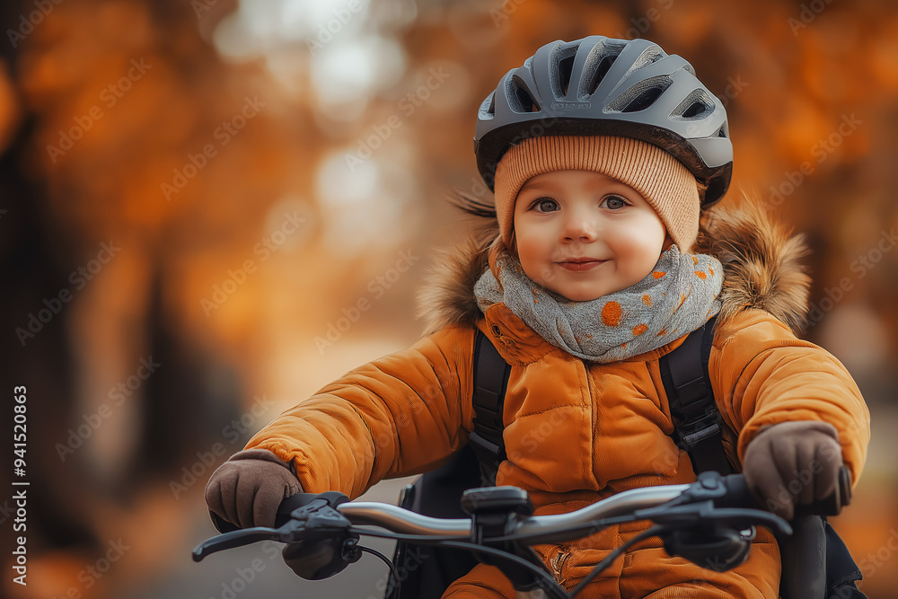 child rides a bicycle in the park in autumn child rides a bicycle in the park in autumn