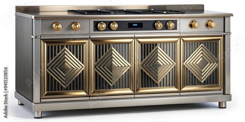 Art Deco Elegance: Electric stove with sleek, streamlined design, metallic accents, and geometric patterns.