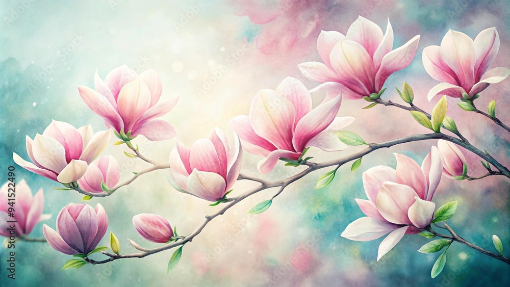 Whimsical Watercolor Magnolia Flowers in a Burst of Pink Hues AI generated Whimsical Watercolor Magnolia Flowers in a Burst of Pink Hues AI generated