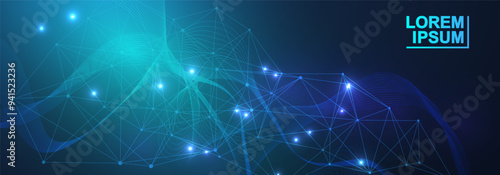 AI technology abstract background. AI generative art creative banner concept in the digital style. High tech poster with place for text. Futuristic design element.