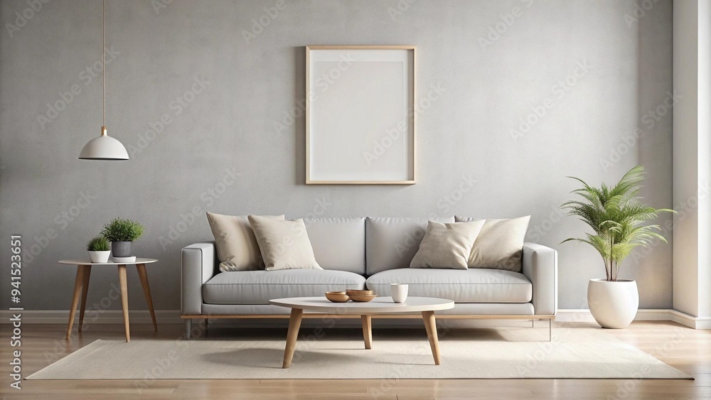 Simple Elegance: A White Frame Against a Light Grey Wall in a Modern Living Room Generative AI Simple Elegance: A White Frame Against a Light Grey Wall in a Modern Living Room Generative AI
