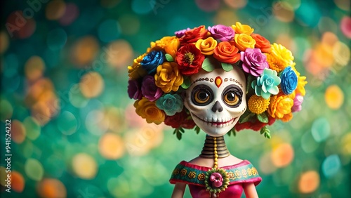 Catrina Figurine with a Whimsical Flower Crown  Generative AI photo