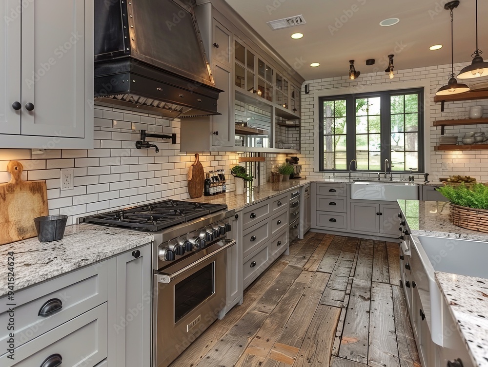 Modern Kitchen Design with White Cabinets and Brick Backsplash Modern Kitchen Design with White Cabinets and Brick Backsplash