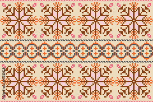 Vector seamless pixel art.Pixel mosaic texture with simple square particles.Ethnic geometric stitch pattern use for cloth,textile,wallpaper,cushion,carpet,quilt