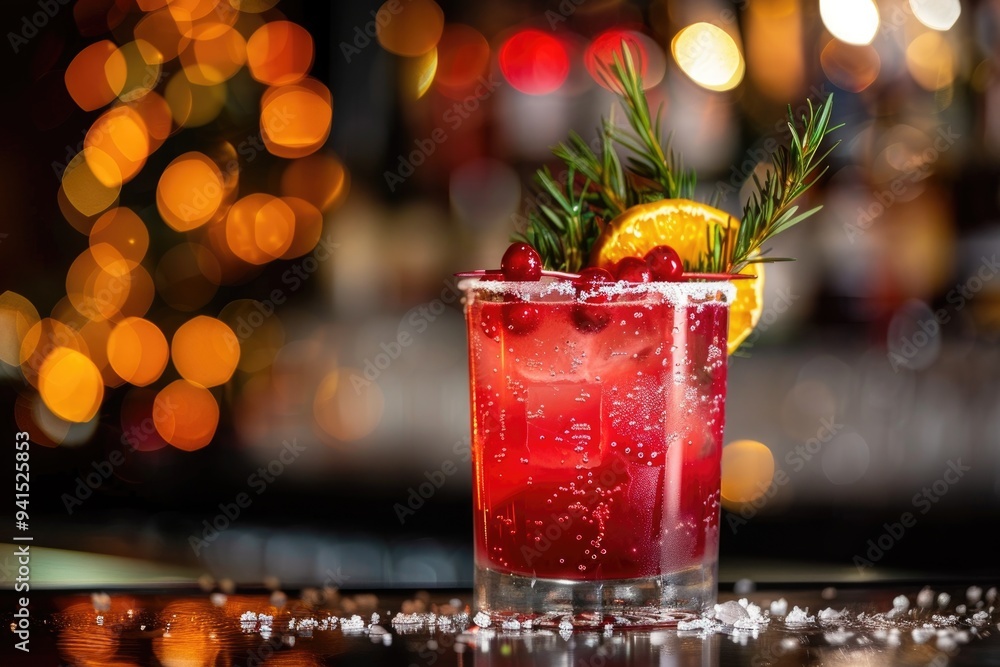 Festive Cranberry Cocktail with Cinnamon Stick and Orange Slice in Holiday Setting Festive Cranberry Cocktail with Cinnamon Stick and Orange Slice in Holiday Setting