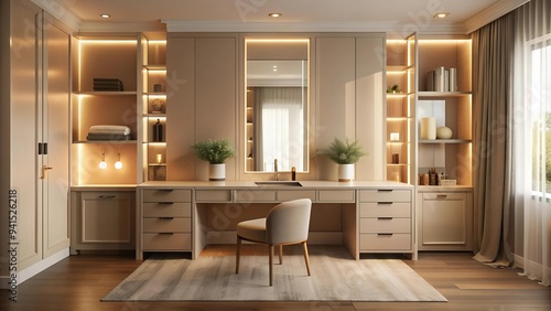 Serene Sunset Dressing Room with Vanity  Generative AI