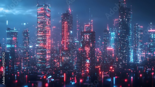 Wallpaper Mural Futuristic cityscape illuminated with vibrant neon lights at twilight. Torontodigital.ca