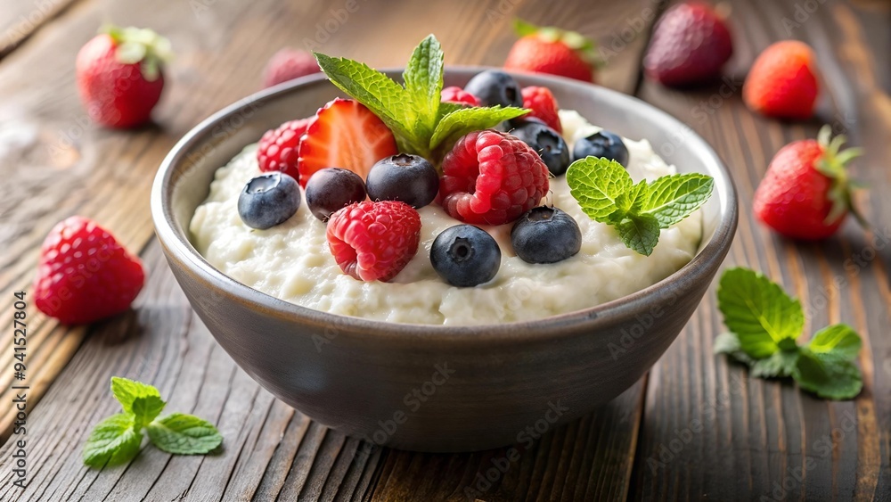 A Bowl of Warmth: Rice Pudding with a Berry Burst AI generated A Bowl of Warmth: Rice Pudding with a Berry Burst AI generated