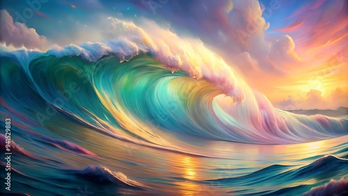 A mesmerizing dance of color and light, this abstract wave background evokes a sense of tranquility and boundless possibilit AI generated