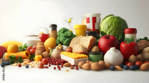 3D Icon as Homemade food items with World Food Day text isolated on white concept as Camera movement Zoom into the homemade food items. Scene Isolated white background. Detail Emphasizing homemade coo photo