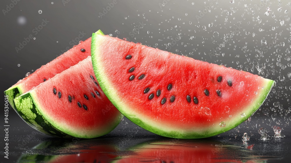 ultra realistic image of cut wet watermelon with transparent background 