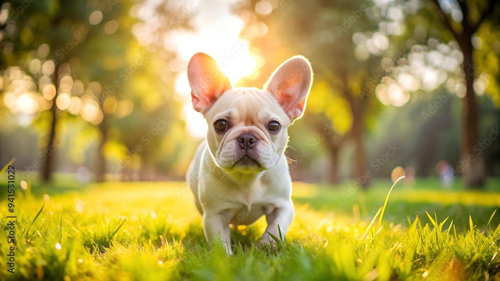 A French Bulldog Puppy Enjoying the Green Grass and Sunshine in the Park  AI generated
