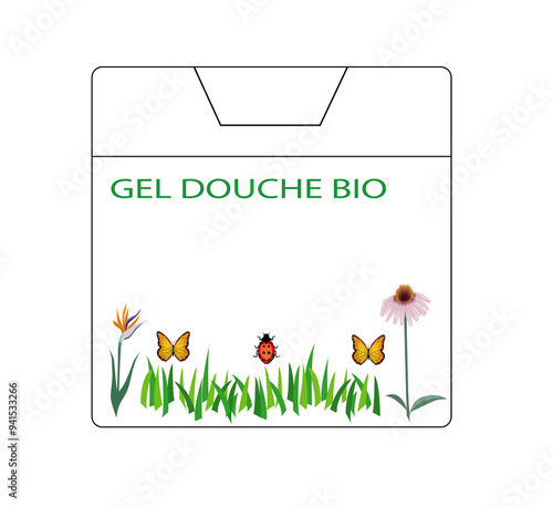Illustration d'un packaging de flacon gel douche bio