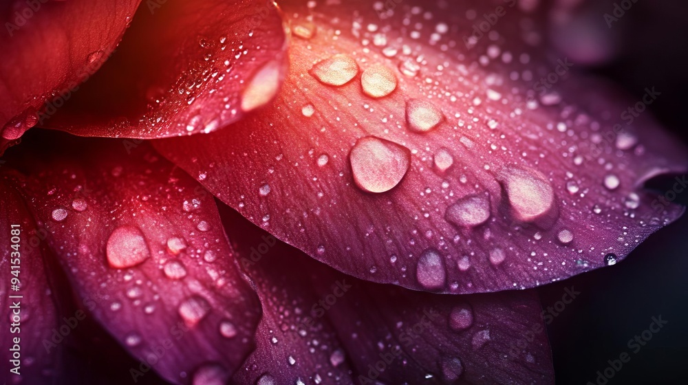 A close-up of vibrant flower petals adorned with sparkling water droplets, showcasing nature's beauty and intricate details. A close-up of vibrant flower petals adorned with sparkling water droplets, showcasing nature's beauty and intricate details.