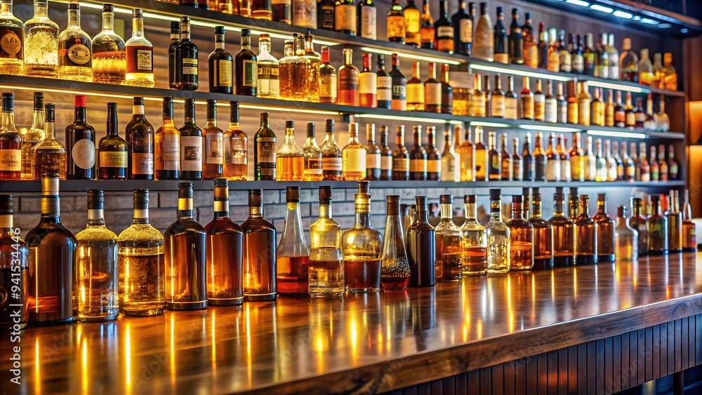 A Glimpse into the Heart of Siofok's Nightlife: A Bar Counter Adorned with Jack Daniels Bottles generative AI A Glimpse into the Heart of Siofok's Nightlife: A Bar Counter Adorned with Jack Daniels Bottles generative AI
