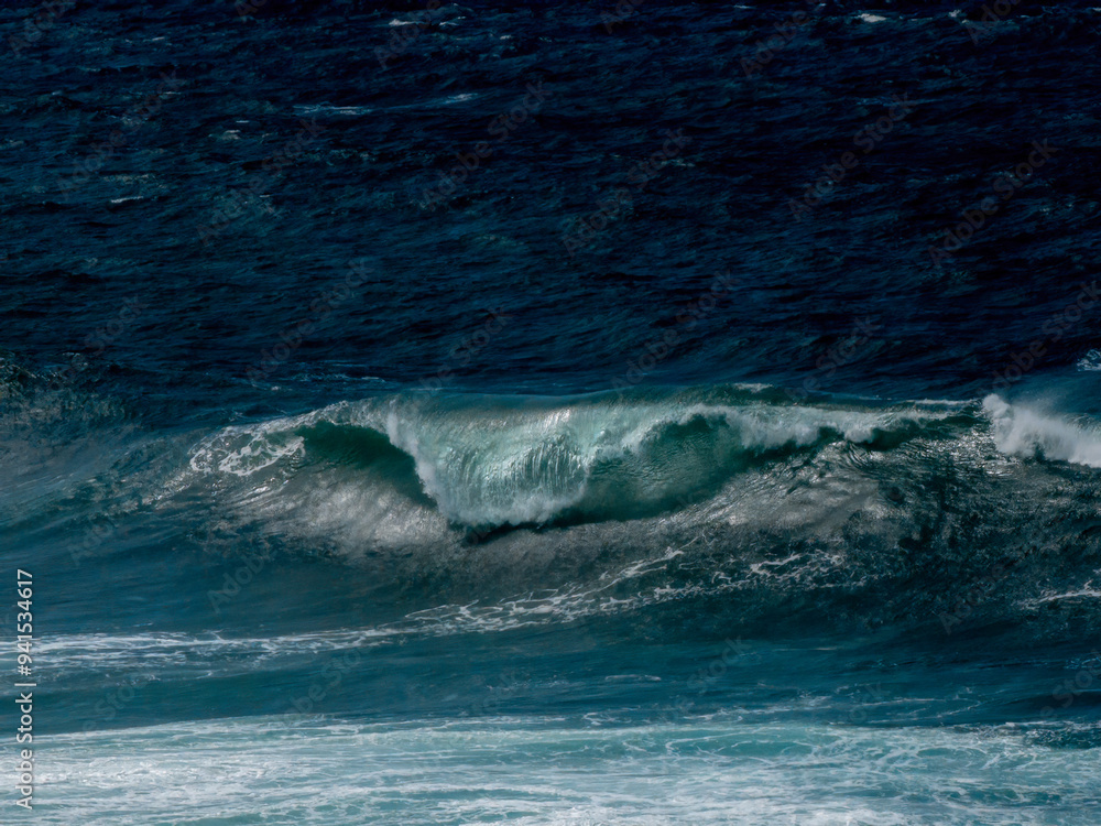 A powerful wave crests in the deep ocean, highlighting the raw energy and natural beauty of the sea in a dynamic motion. A powerful wave crests in the deep ocean, highlighting the raw energy and natural beauty of the sea in a dynamic motion.