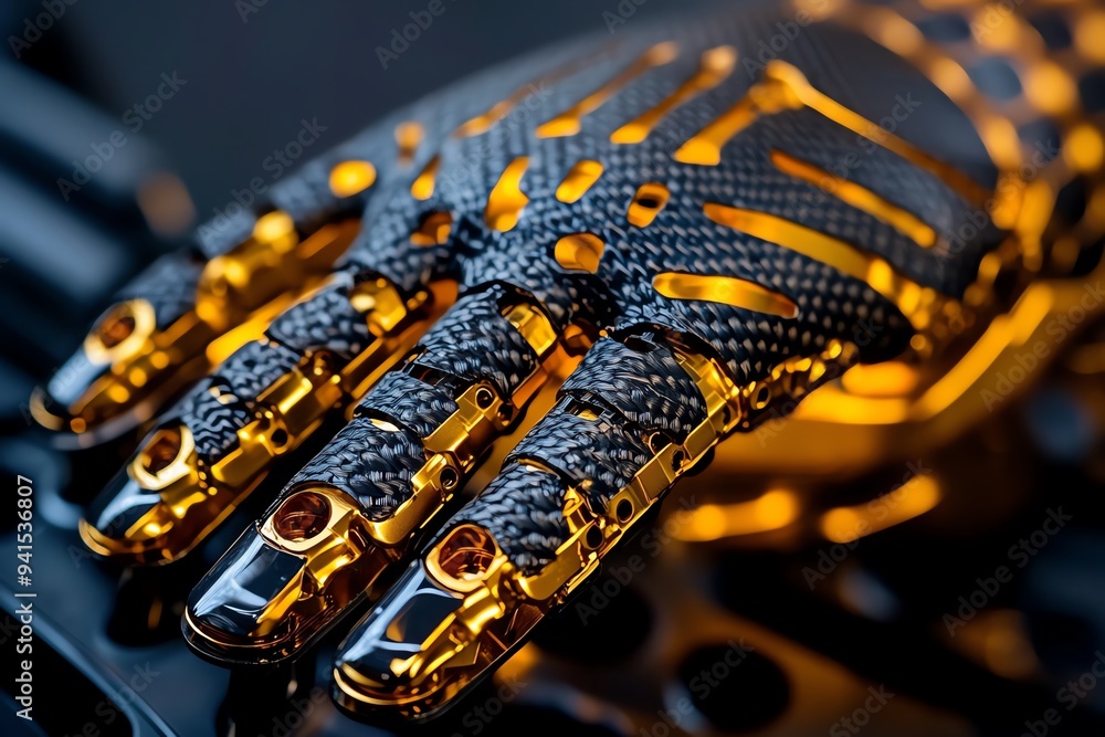 A detailed macro shot of the materials used in a prosthetic limb, like carbon fiber or titanium A detailed macro shot of the materials used in a prosthetic limb, like carbon fiber or titanium