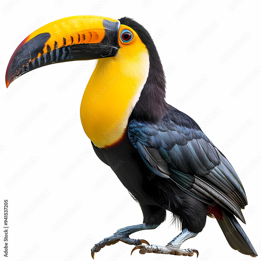 Obraz premium magnificent realistic yellow-breasted toucan on white background