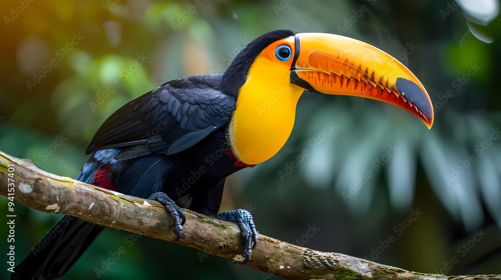 Obraz premium magnificent realistic yellow-breasted toucan on white background