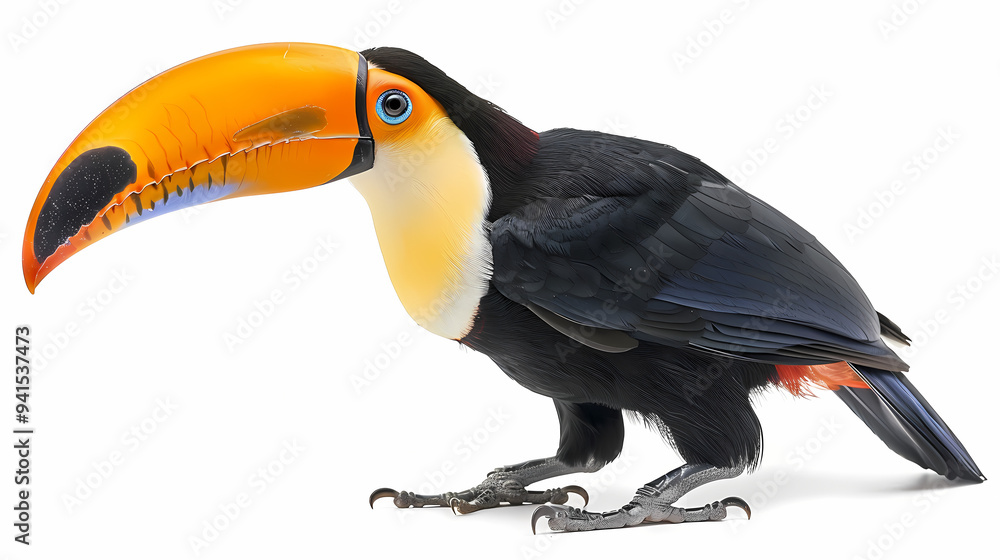 Naklejka premium magnificent realistic yellow-breasted toucan on white background