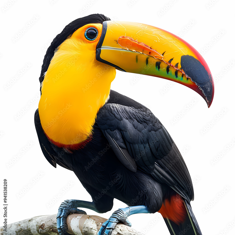 Naklejka premium magnificent realistic yellow-breasted toucan on white background