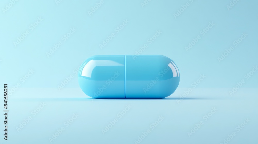 A 3D simple style icon of a round blue vitamin pill with a smooth surface and gentle shadow isolated on a light background to emphasize its form A 3D simple style icon of a round blue vitamin pill with a smooth surface and gentle shadow isolated on a light background to emphasize its form
