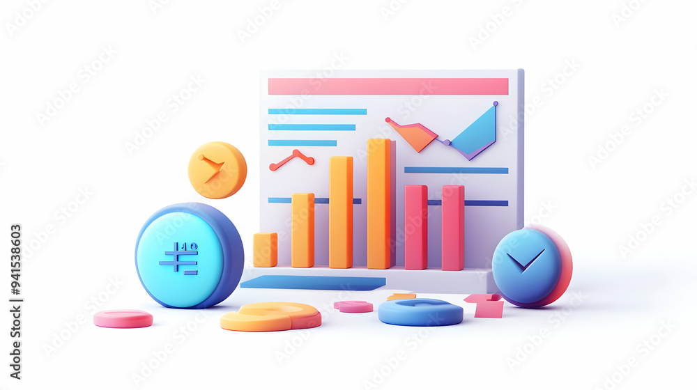 3D Icon as Predictive modeling and financial graph concept as A predictive modeling icon paired with a financial graph symbolizing the forecasting power of AI in financial analysis perfect for isolate 3D Icon as Predictive modeling and financial graph concept as A predictive modeling icon paired with a financial graph symbolizing the forecasting power of AI in financial analysis perfect for isolate