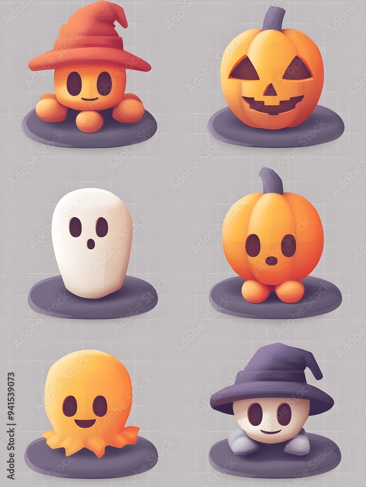 Cute Halloween Characters Set with Pumpkins Ghosts and Witches Cute Halloween Characters Set with Pumpkins Ghosts and Witches
