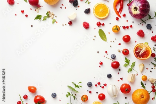 Fototapeta Naklejka Na Ścianę i Meble -  A colorful mix of fruits and vegetables arranged in a circular pattern
