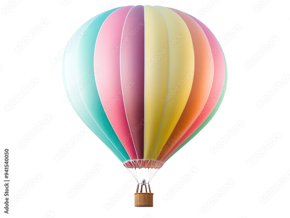 Fototapeta premium Multicolored hot air balloon on a white background. PNG transparent.