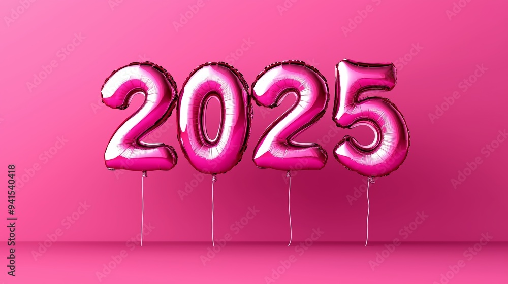 A pink background with balloons spelling out the number 2025 A pink background with balloons spelling out the number 2025