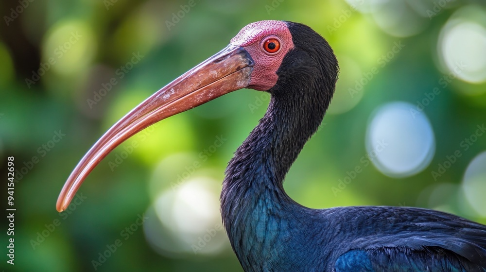 Naklejka premium Close-up of a Glossy Ibis Bird with its Striking Red Beak
