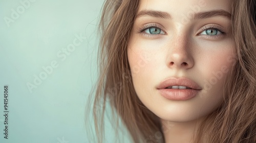 Serene Beauty: Close-up Portrait of Woman with Striking Blue Eyes