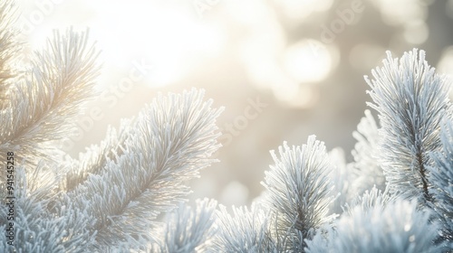 Frosty Winter Pine Branches Basking in Golden Sunrise Light