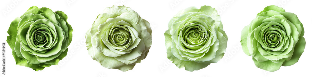 Obraz premium Green rose isolated on transparent background. PNG set