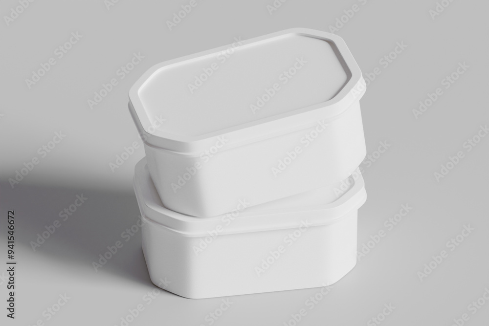 Tin box for food, ice cream container packaging isolated on gray background 3D rendering illustration Tin box for food, ice cream container packaging isolated on gray background 3D rendering illustration